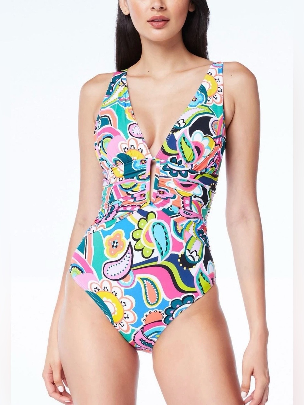 Bleu by Rod Beattie 281111 Keyhole Ruched-Waist One-Piece Swimsuit
Size 8